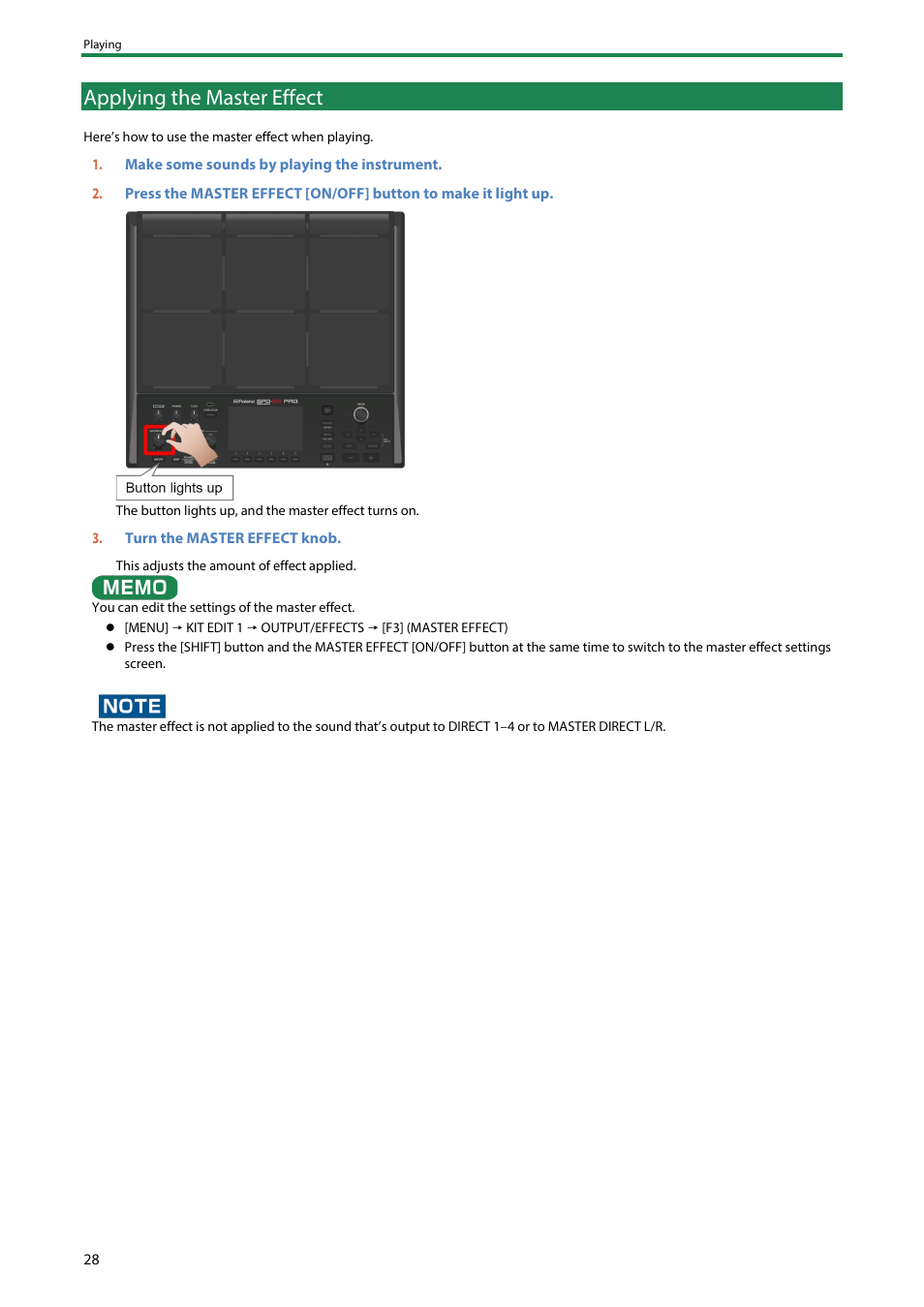 Applying the master effect | Roland SPD-SX PRO Sampling Pad with 32GB Internal Memory User Manual | Page 28 / 200
