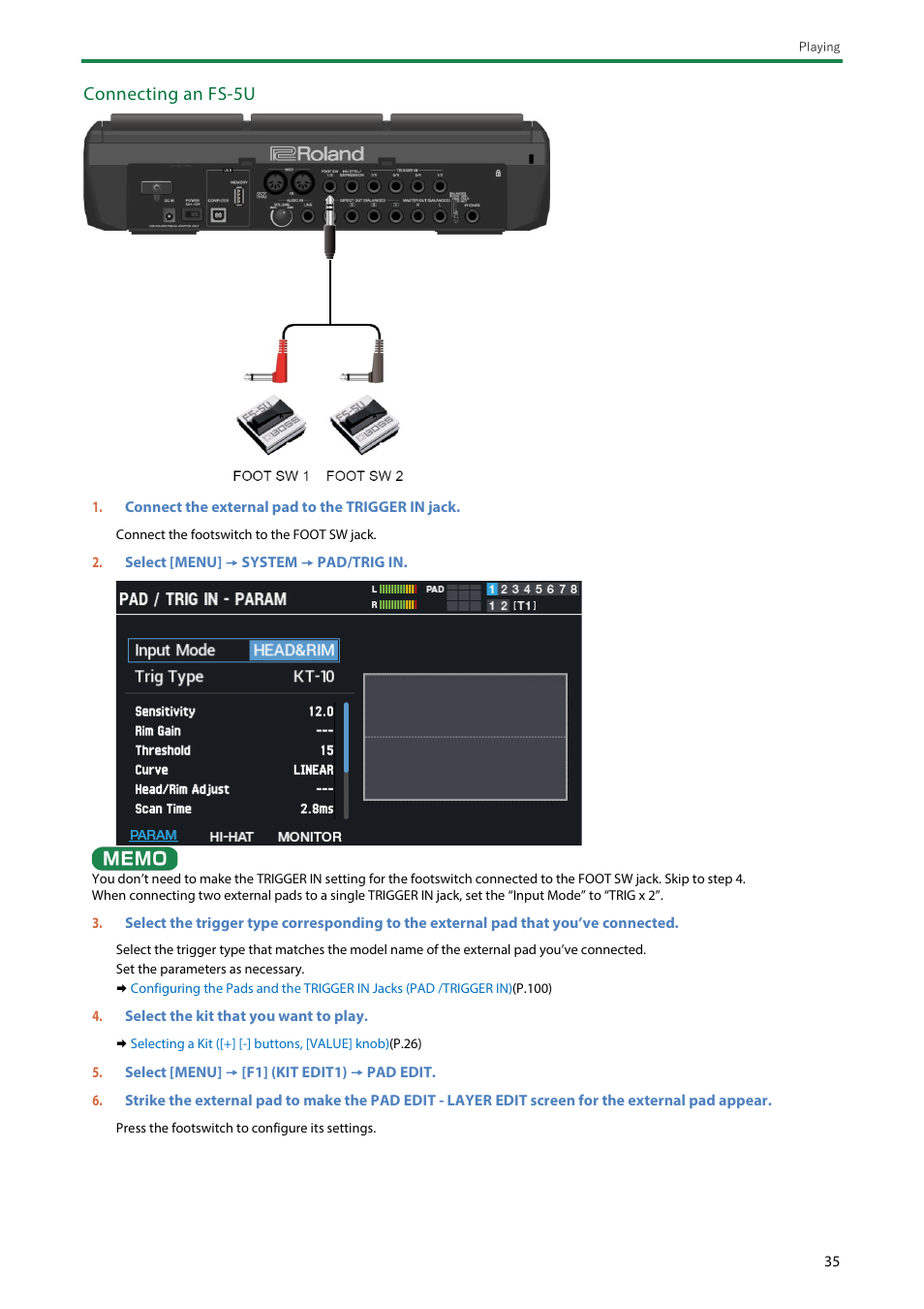 Connecting an fs-5u | Roland SPD-SX PRO Sampling Pad with 32GB Internal Memory User Manual | Page 35 / 200