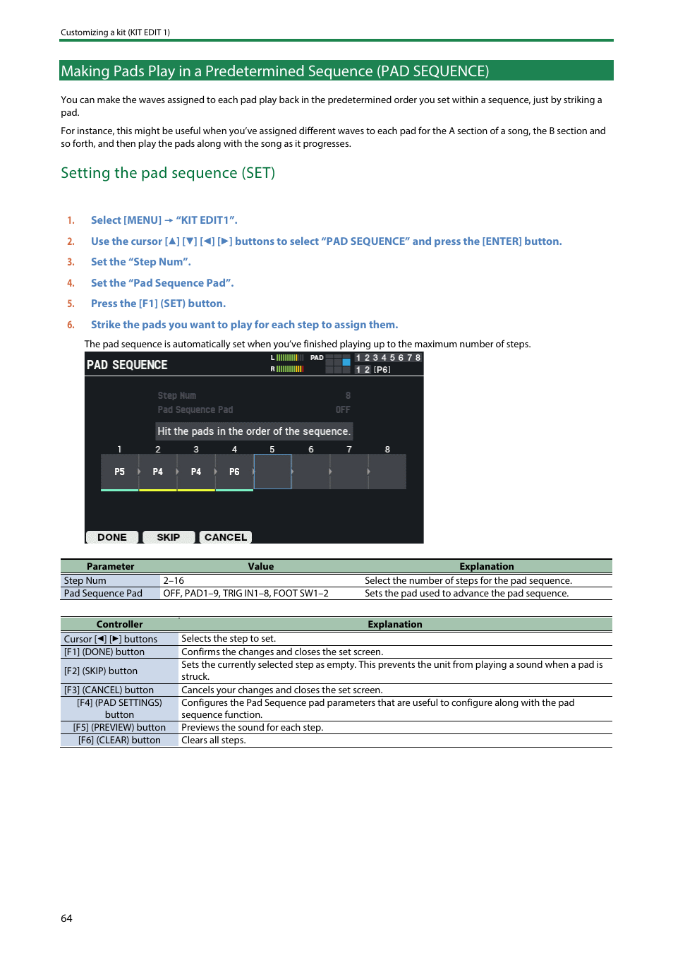 Setting the pad sequence (set) | Roland SPD-SX PRO Sampling Pad with 32GB Internal Memory User Manual | Page 64 / 200