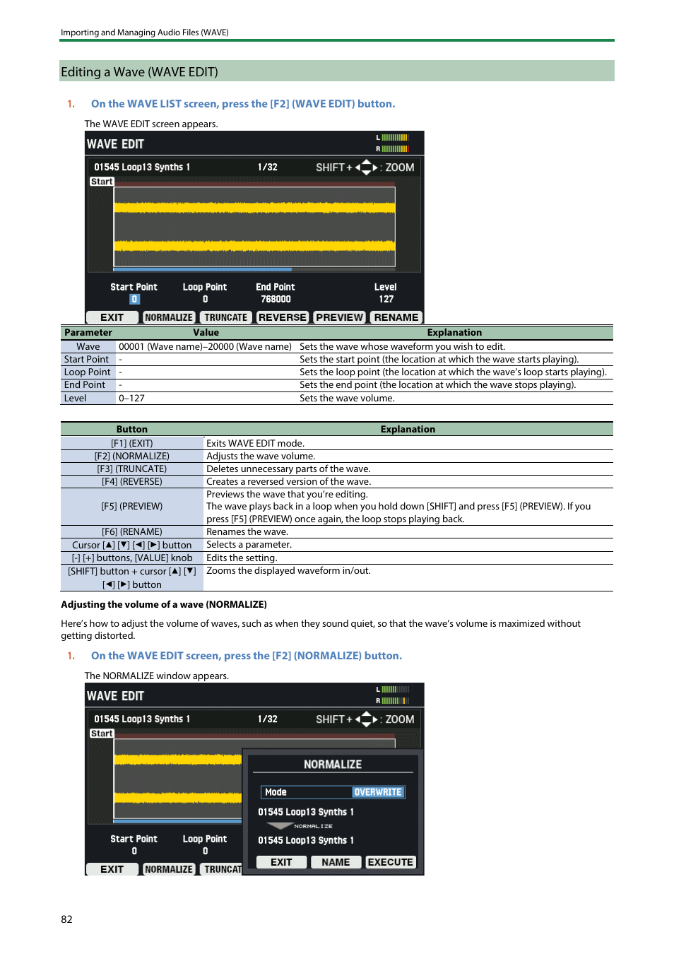 Editing a wave (wave edit) | Roland SPD-SX PRO Sampling Pad with 32GB Internal Memory User Manual | Page 82 / 200