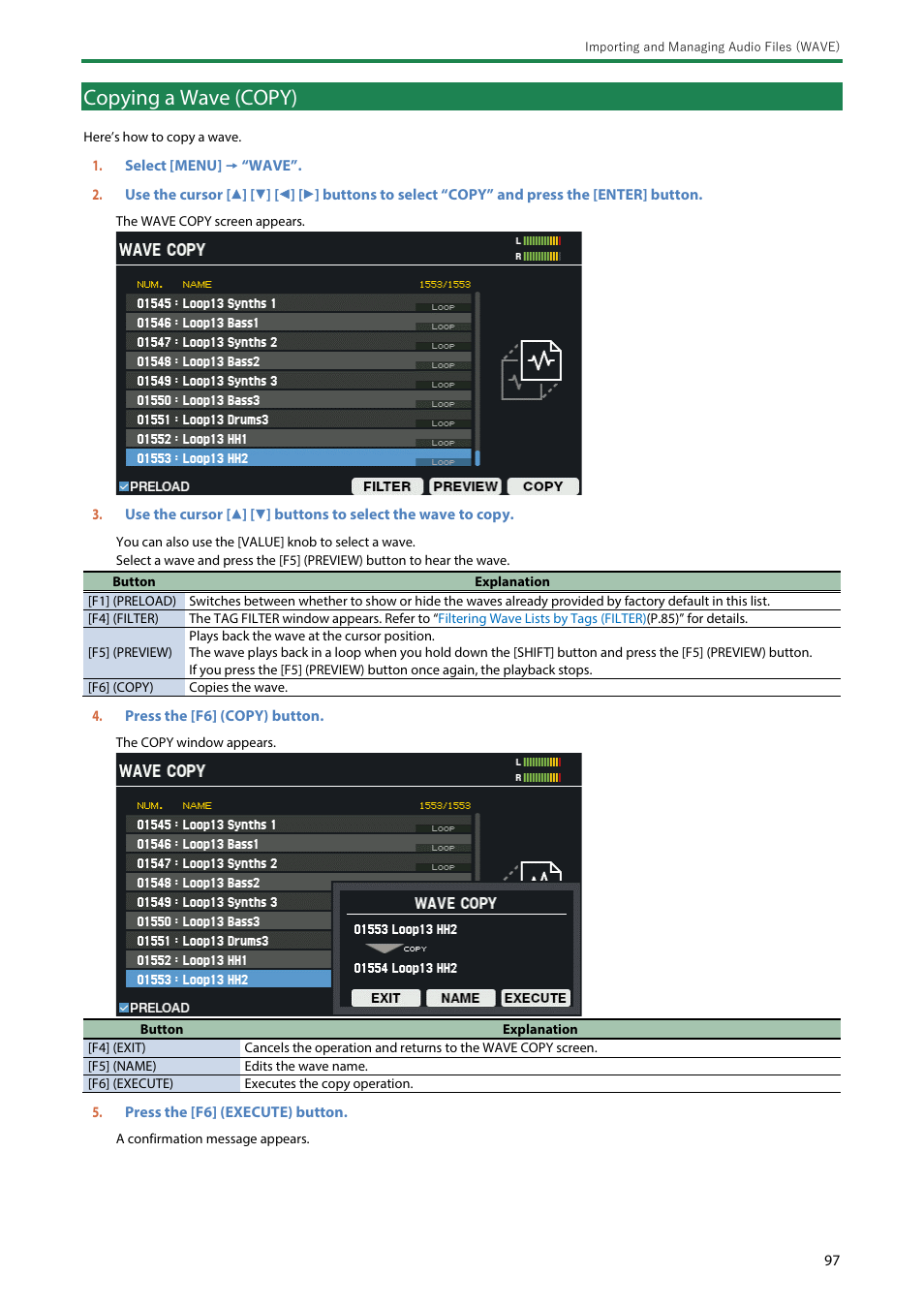 Copying a wave (copy) | Roland SPD-SX PRO Sampling Pad with 32GB Internal Memory User Manual | Page 97 / 200