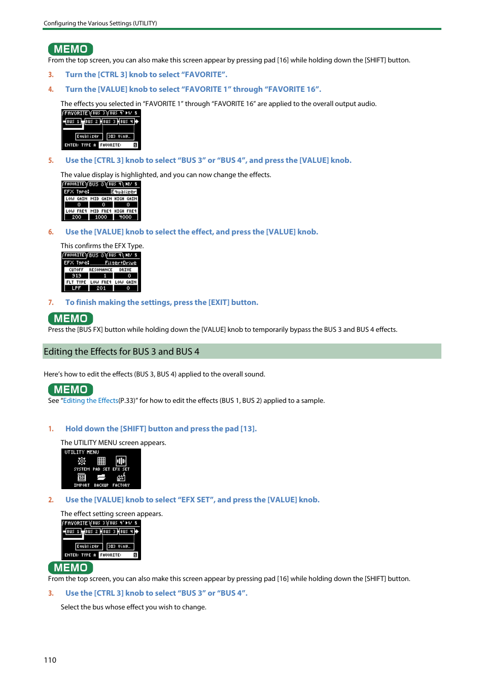 Editing the effects for bus 3 and bus 4 | Roland SP-404MKII Creative Sampler and Effector User Manual | Page 110 / 154