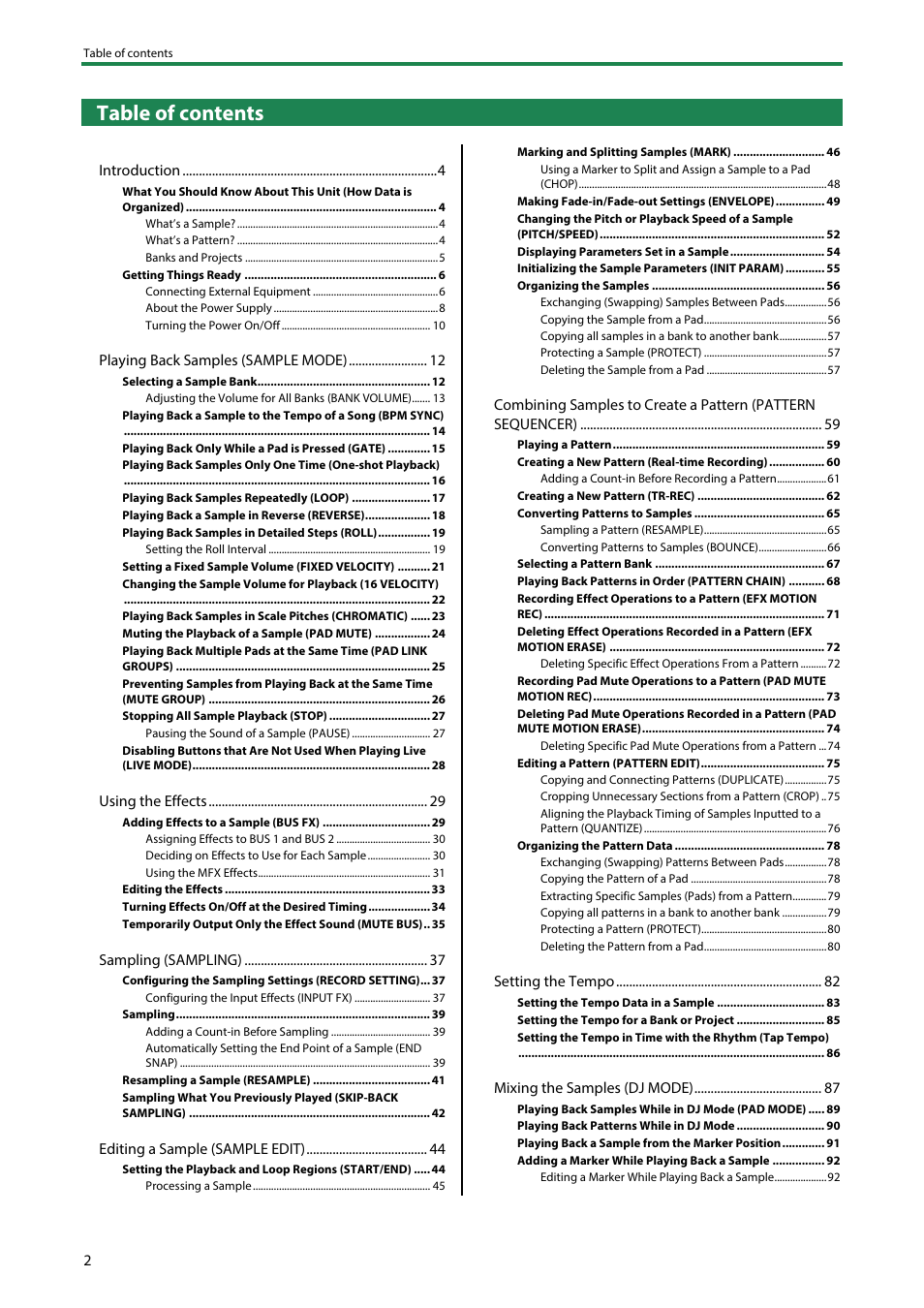 Roland SP-404MKII Creative Sampler and Effector User Manual | Page 2 / 154