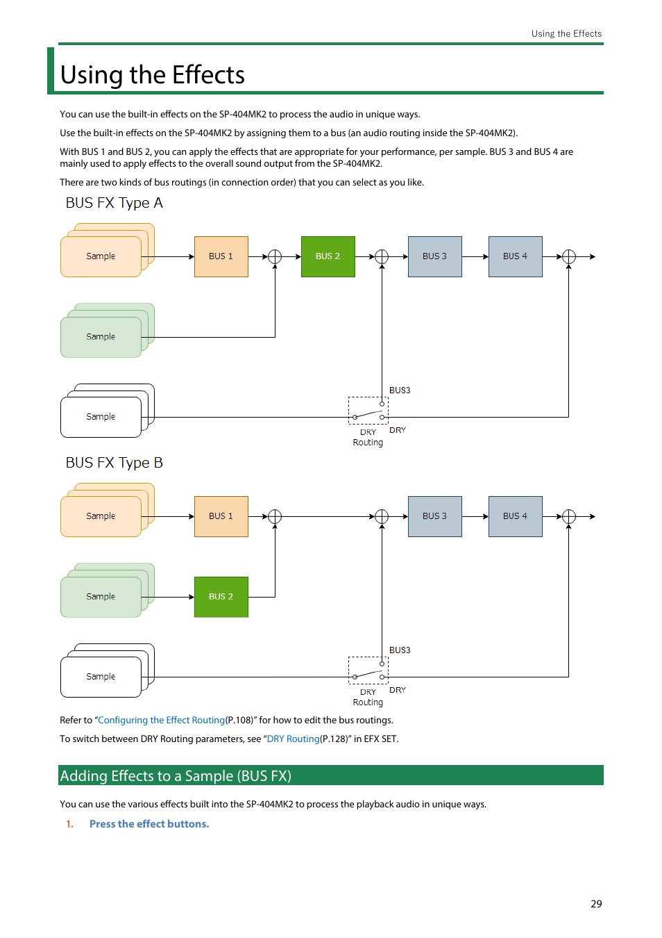 Using the effects, Adding effects to a sample (bus fx) | Roland SP-404MKII Creative Sampler and Effector User Manual | Page 29 / 154