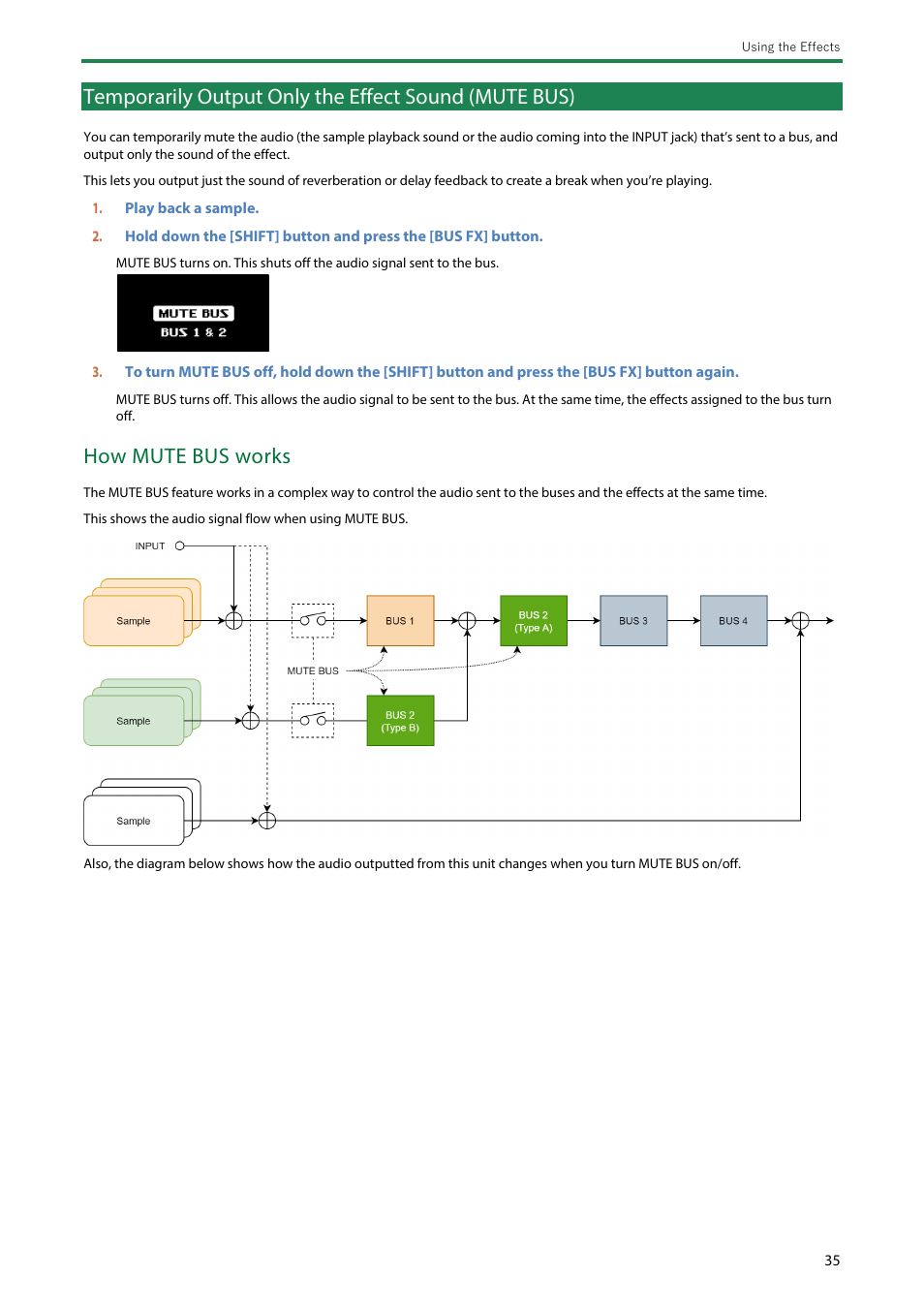 How mute bus works | Roland SP-404MKII Creative Sampler and Effector User Manual | Page 35 / 154