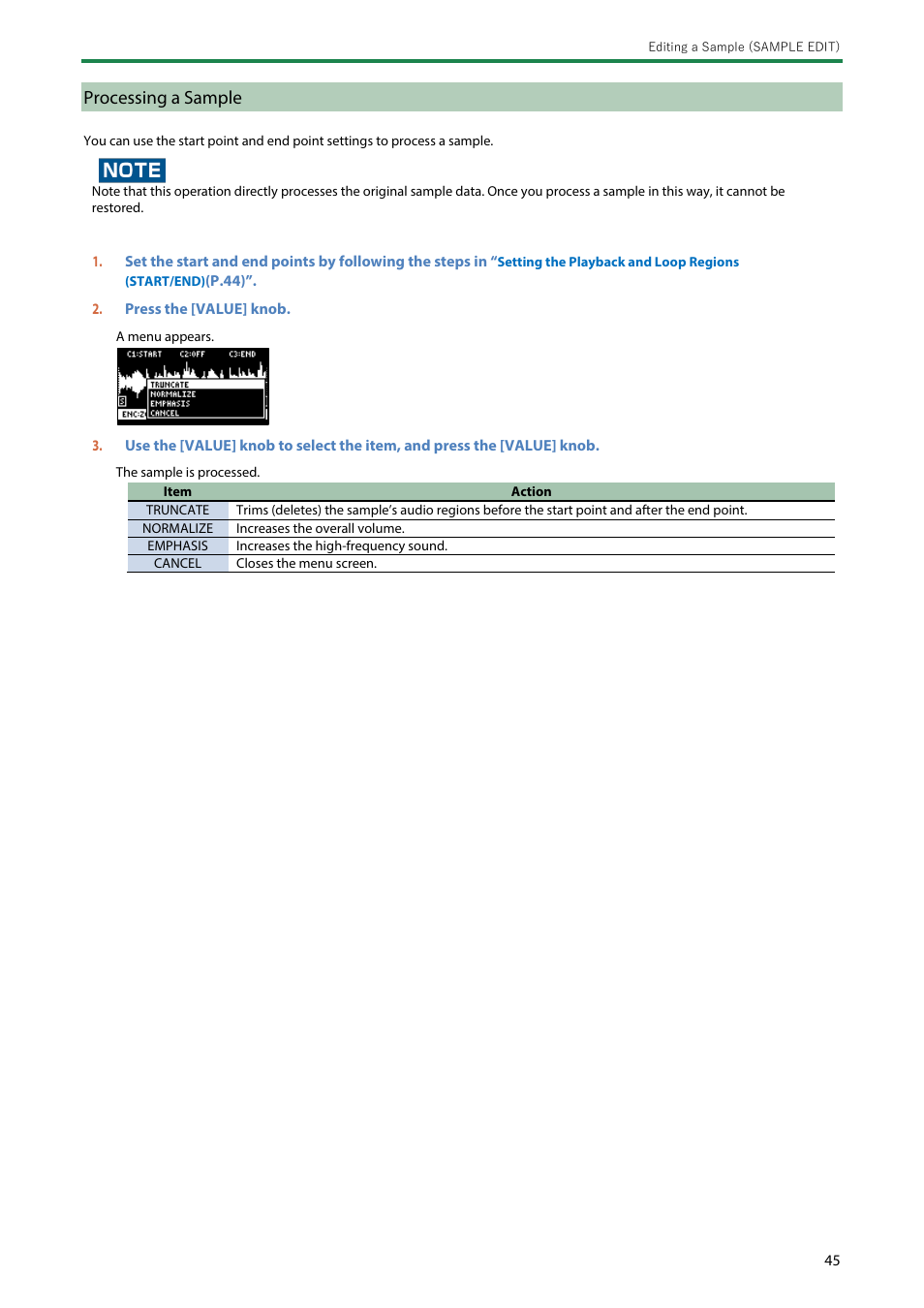 Processing a sample | Roland SP-404MKII Creative Sampler and Effector User Manual | Page 45 / 154