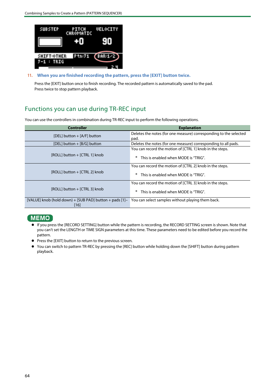 Functions you can use during tr-rec input | Roland SP-404MKII Creative Sampler and Effector User Manual | Page 64 / 154