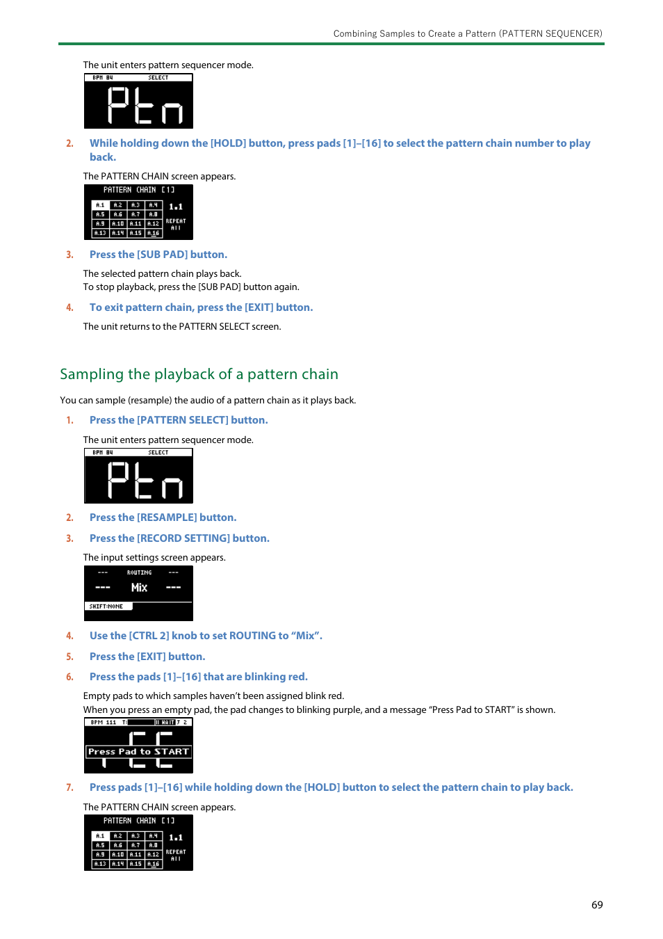 Sampling the playback of a pattern chain | Roland SP-404MKII Creative Sampler and Effector User Manual | Page 69 / 154