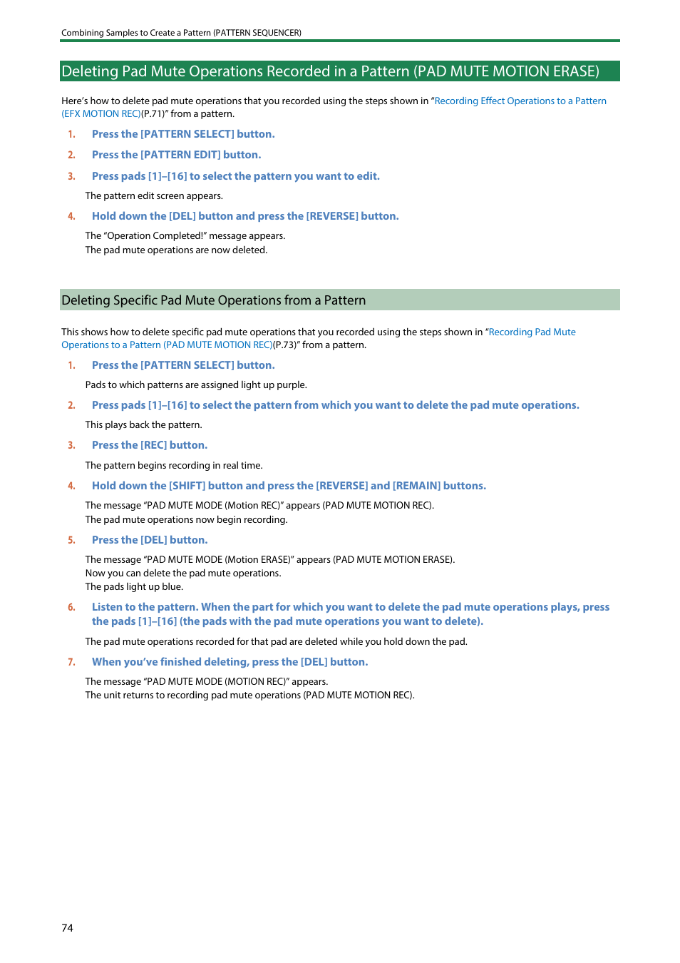 Mute motion erase) | Roland SP-404MKII Creative Sampler and Effector User Manual | Page 74 / 154