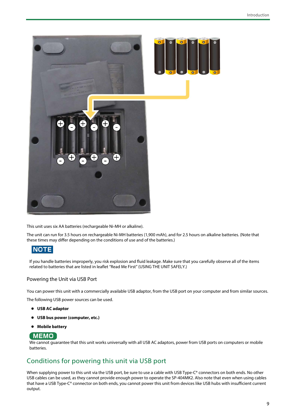 Powering the unit via usb port, Conditions for powering this unit via usb port | Roland SP-404MKII Creative Sampler and Effector User Manual | Page 9 / 154