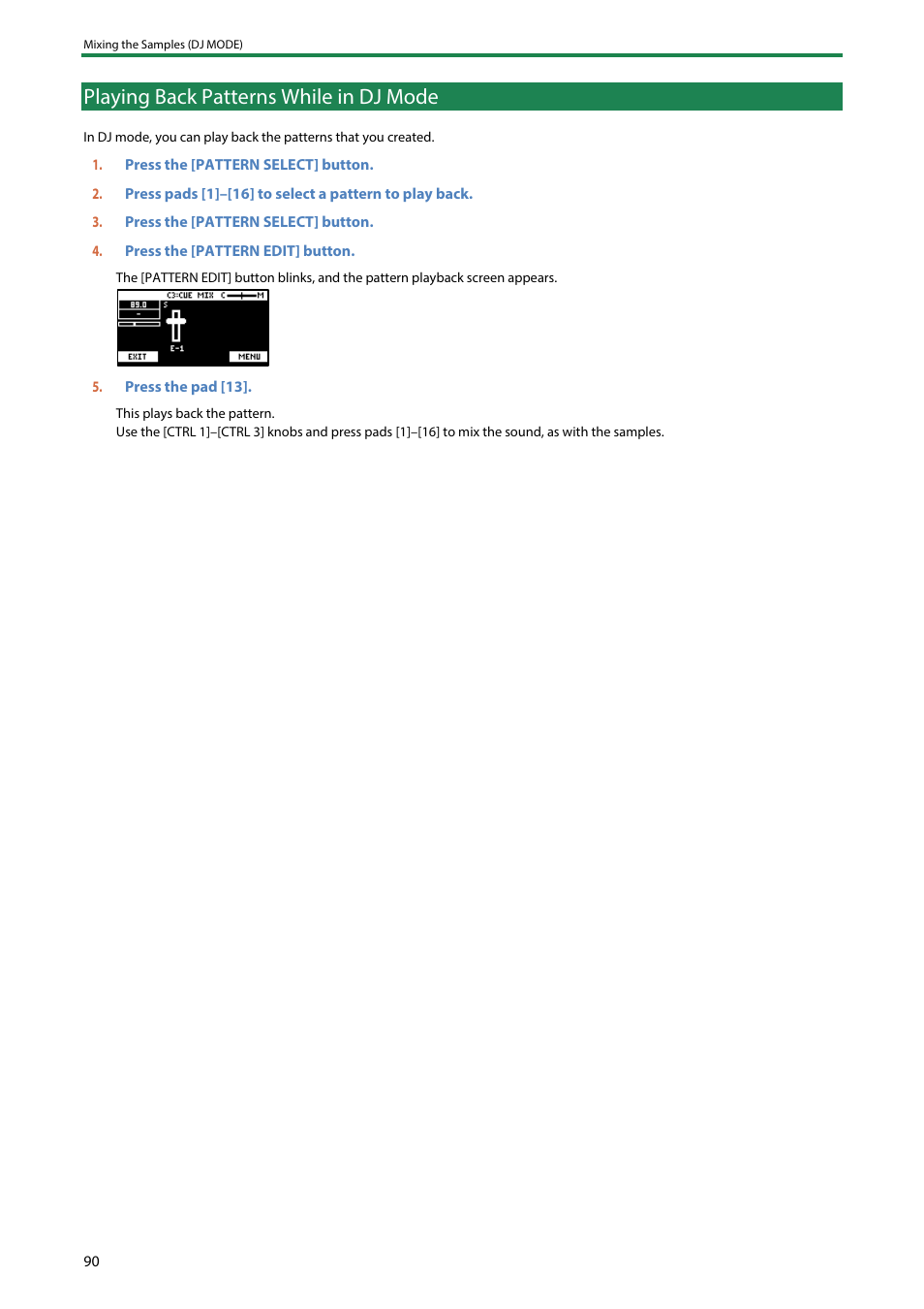 Playing back patterns while in dj mode | Roland SP-404MKII Creative Sampler and Effector User Manual | Page 90 / 154