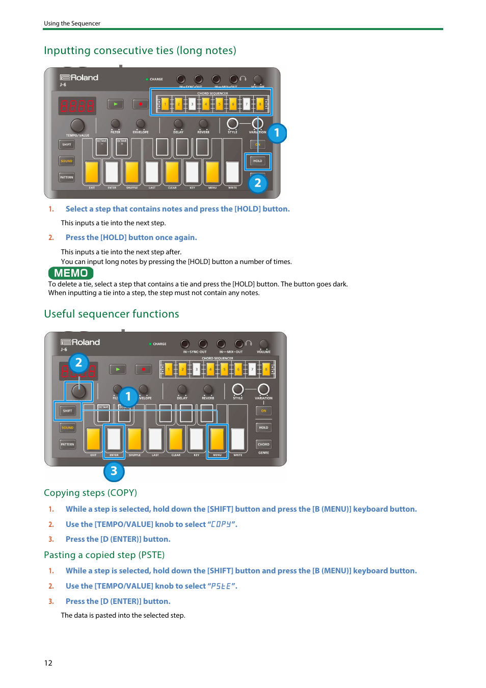 Useful sequencer functions | Roland AIRA Compact J-6 Chord Synthesizer User Manual | Page 12 / 36