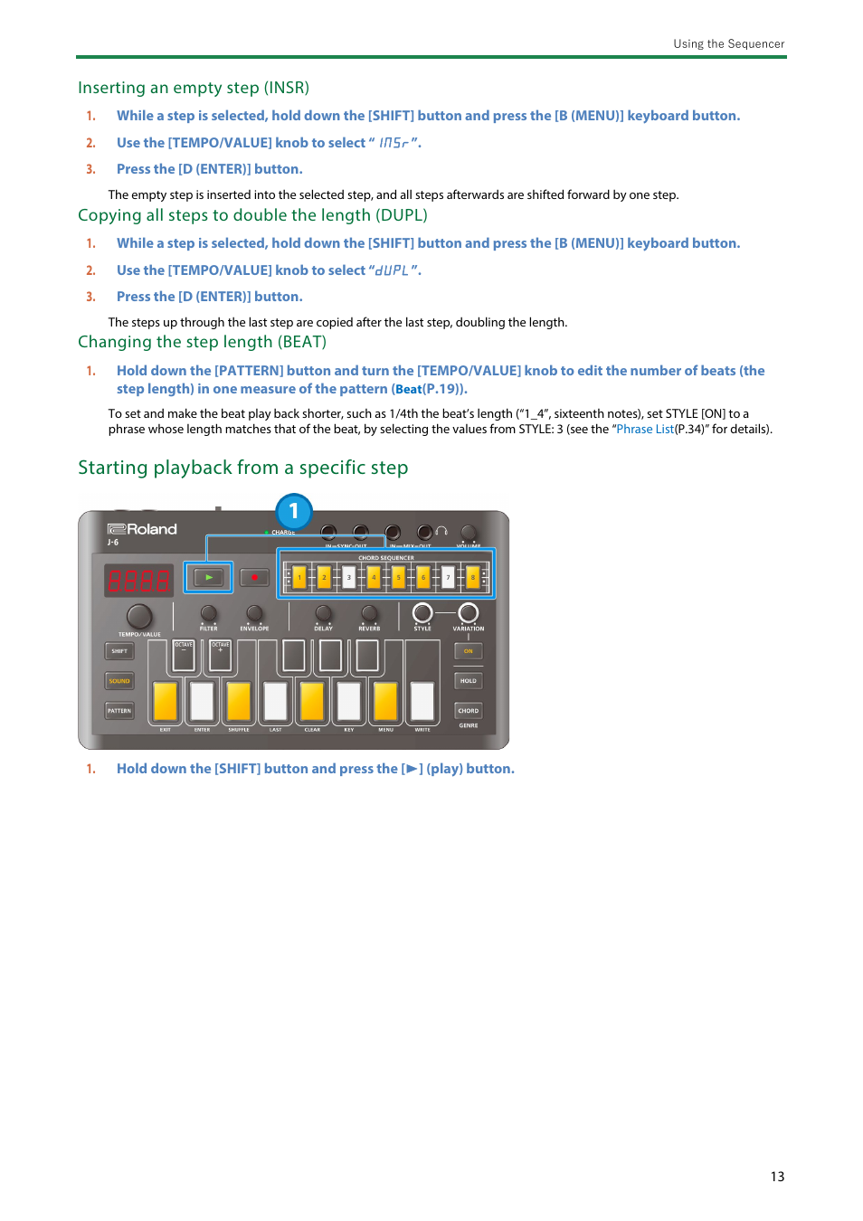 Starting playback from a specific step | Roland AIRA Compact J-6 Chord Synthesizer User Manual | Page 13 / 36