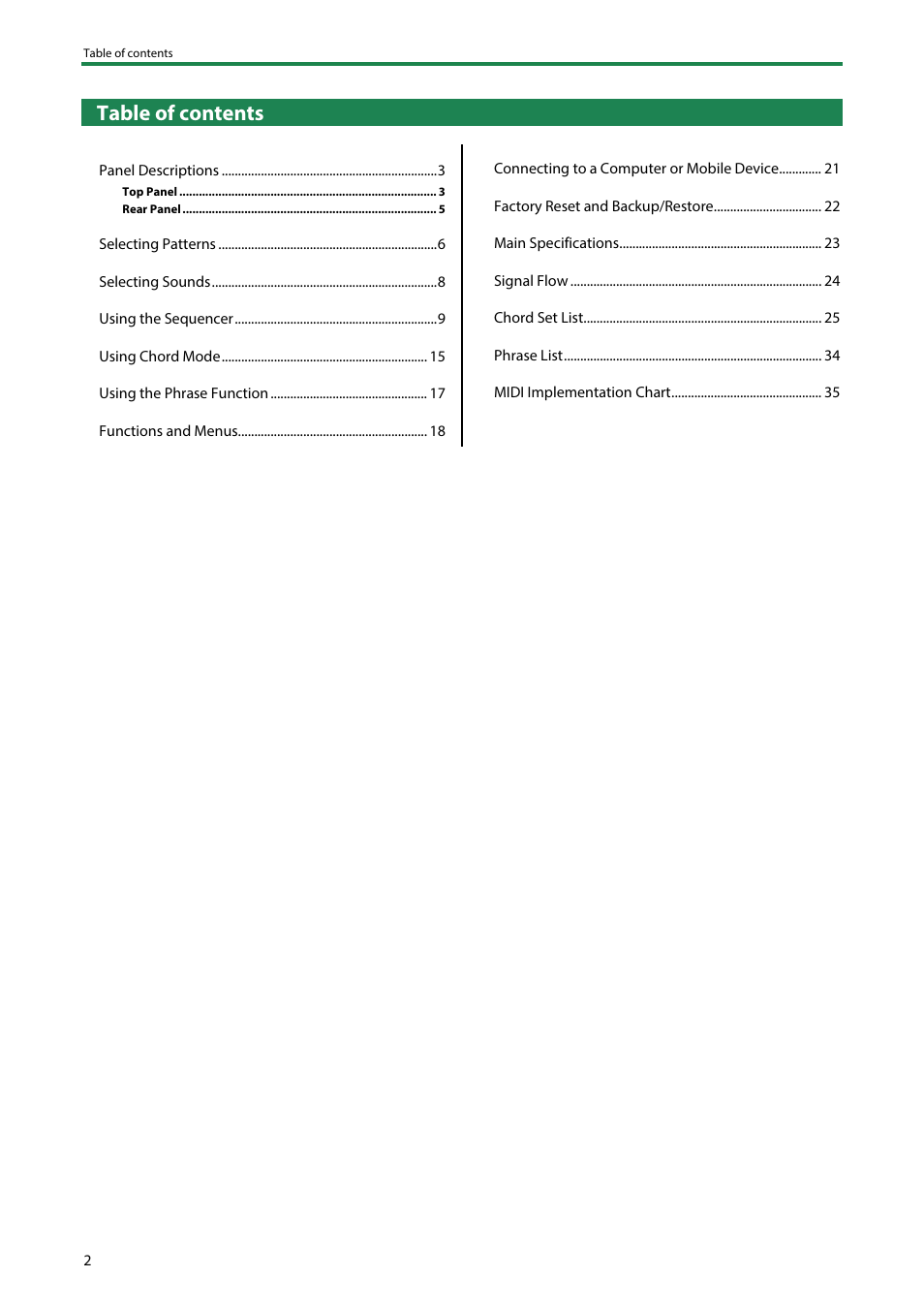 Roland AIRA Compact J-6 Chord Synthesizer User Manual | Page 2 / 36