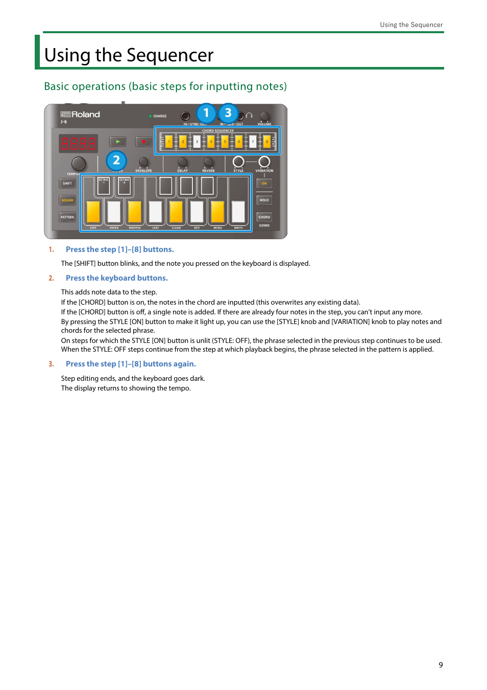 Using the sequencer | Roland AIRA Compact J-6 Chord Synthesizer User Manual | Page 9 / 36