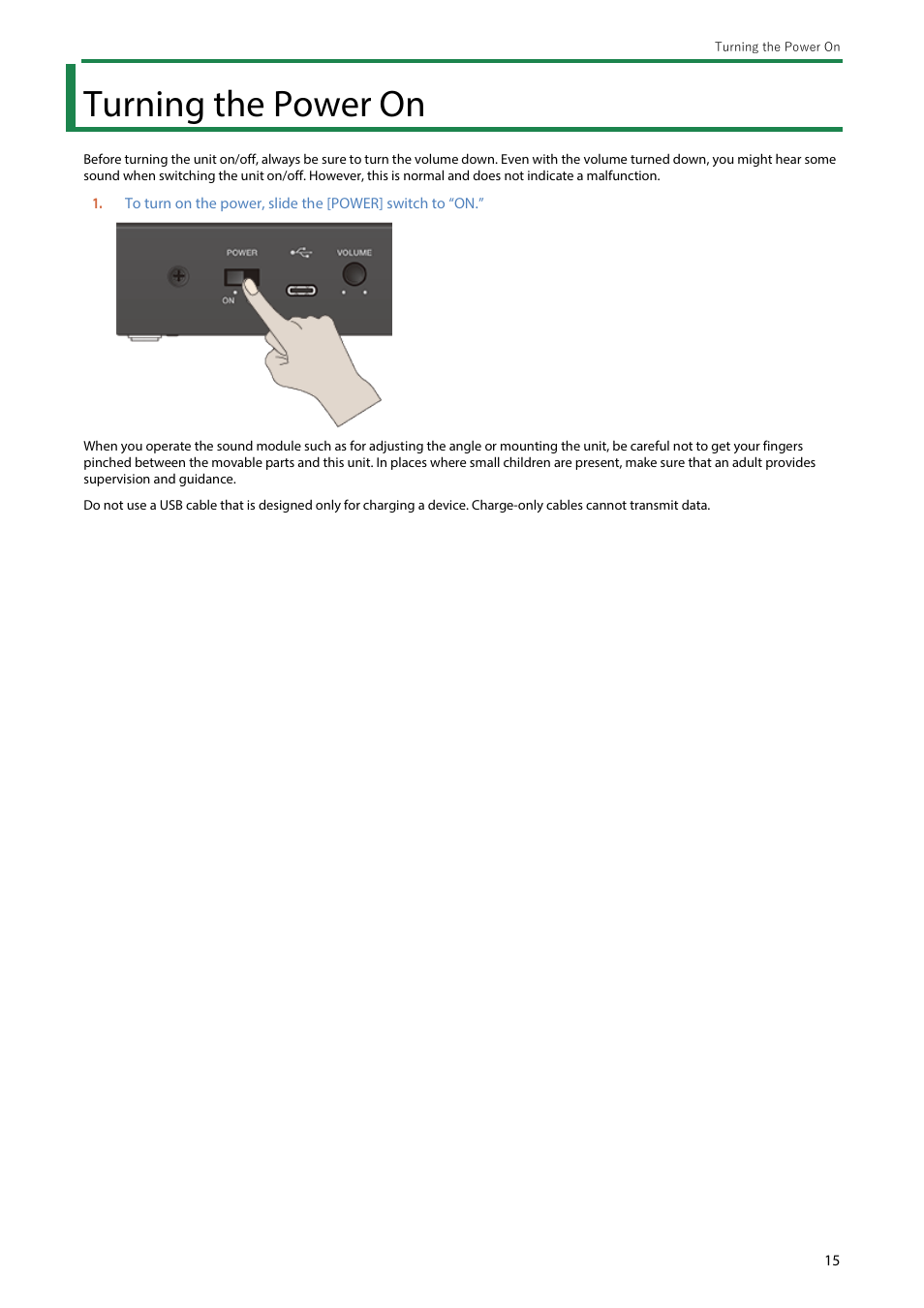 Turning the power on | Roland Boutique JX-08 Synthesizer Module User Manual | Page 15 / 66