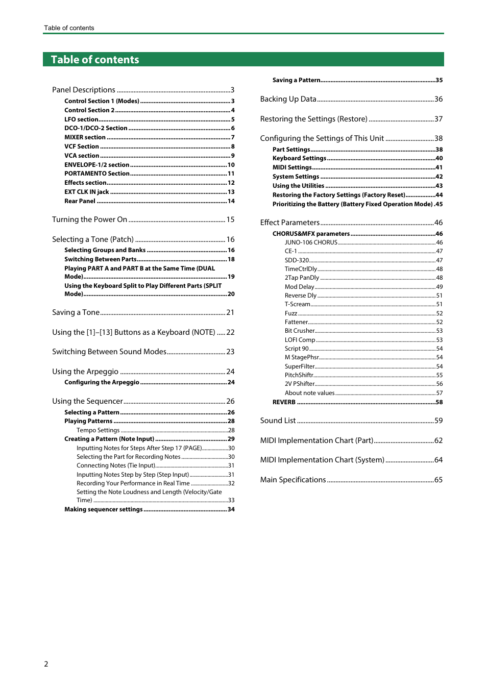 Roland Boutique JX-08 Synthesizer Module User Manual | Page 2 / 66