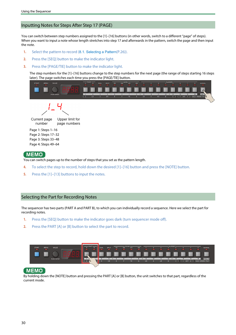 Selecting the part for recording notes | Roland Boutique JX-08 Synthesizer Module User Manual | Page 30 / 66