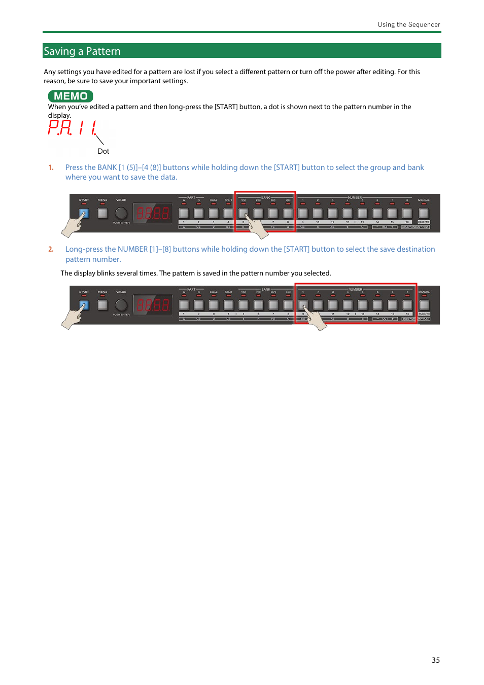 Saving a pattern | Roland Boutique JX-08 Synthesizer Module User Manual | Page 35 / 66