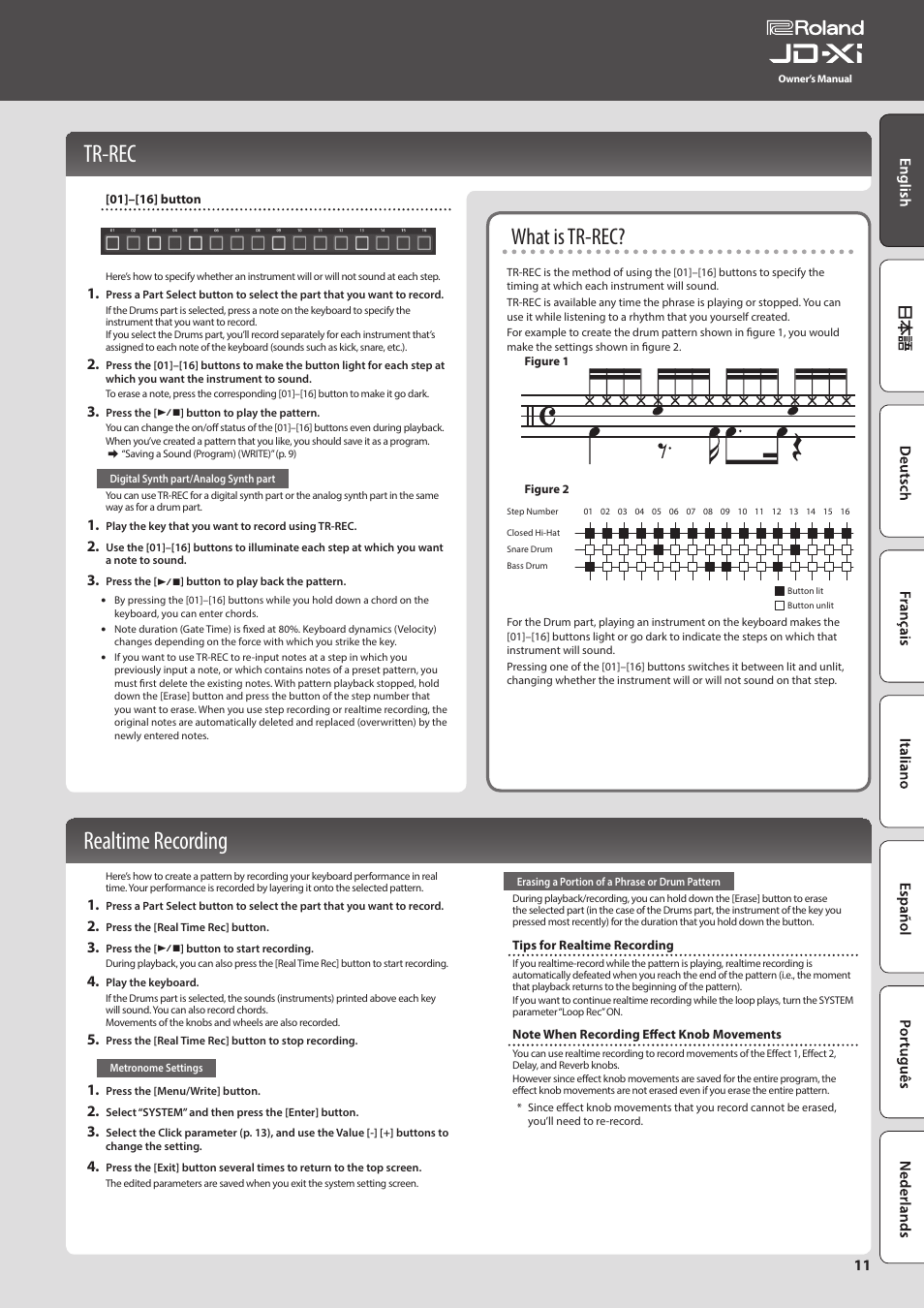 Tr-rec, Realtime recording, Tr-rec 11 realtime recording 11 | What is tr-rec | Roland JD-Xi Analog/Digital Synthesizer (Black) User Manual | Page 11 / 22