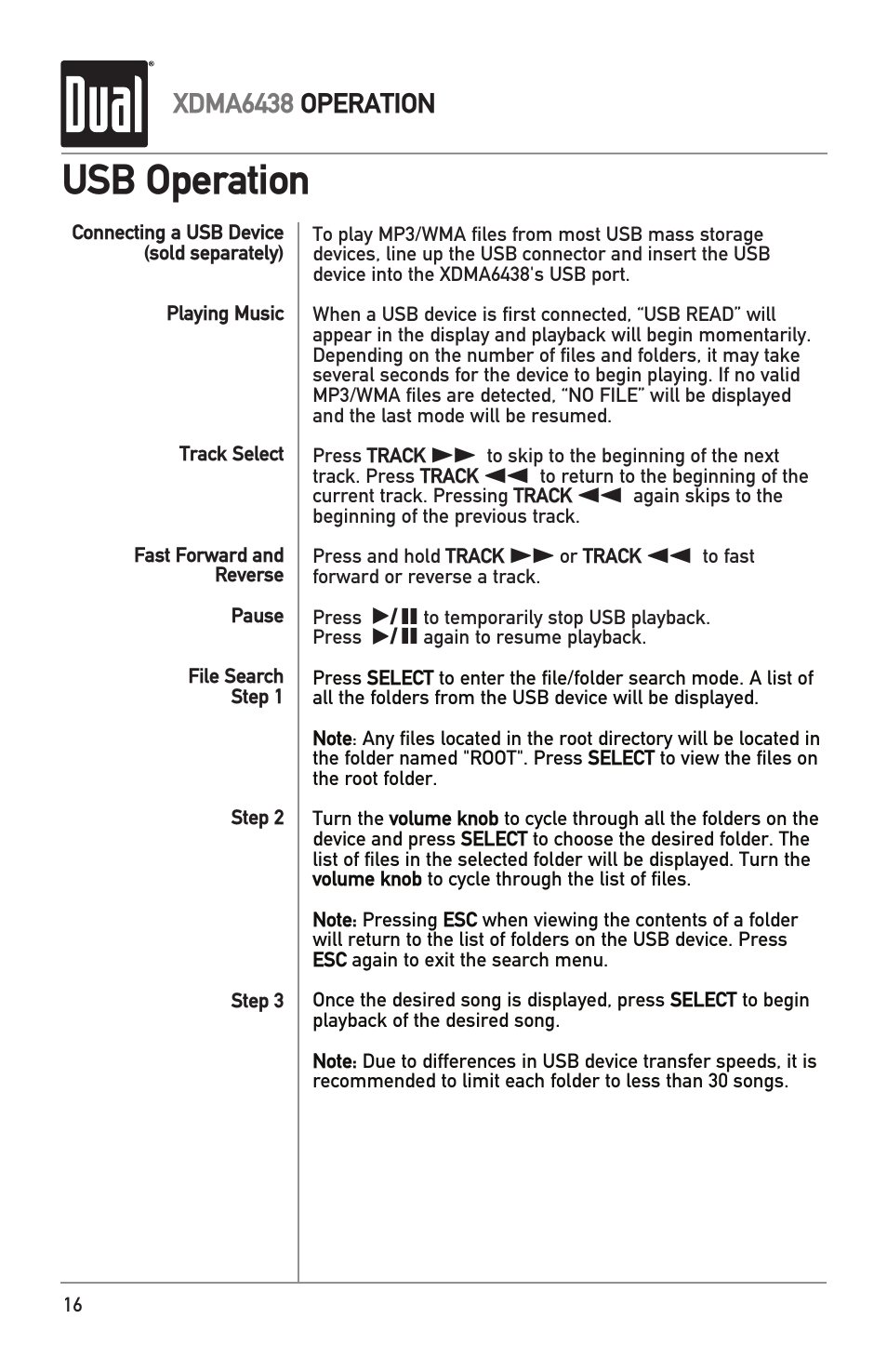 Usb operation | Dual XDMA6438 User Manual | Page 16 / 28