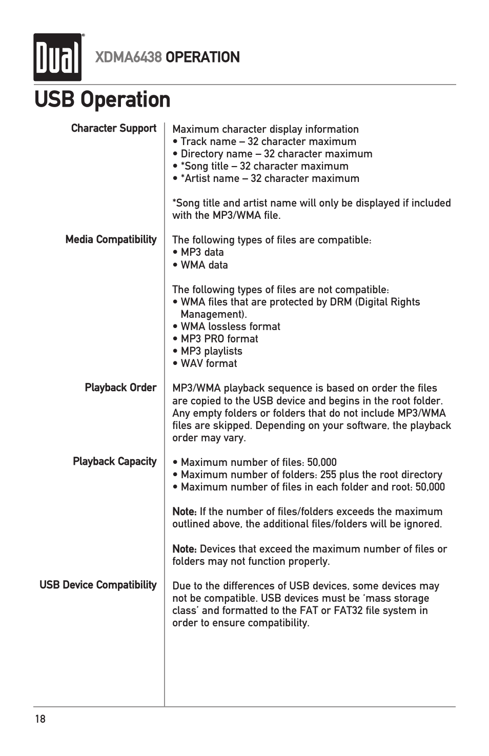 Usb operation, Xdma6438 operation | Dual XDMA6438 User Manual | Page 18 / 28