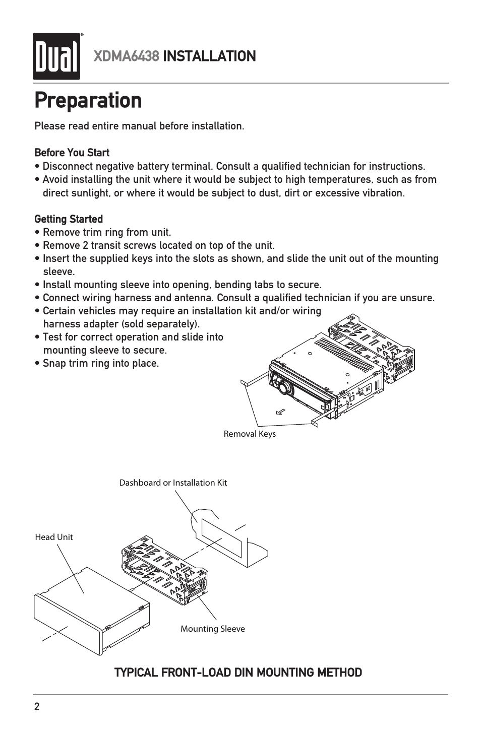 Preparation, Xdma6438 installation | Dual XDMA6438 User Manual | Page 2 / 28