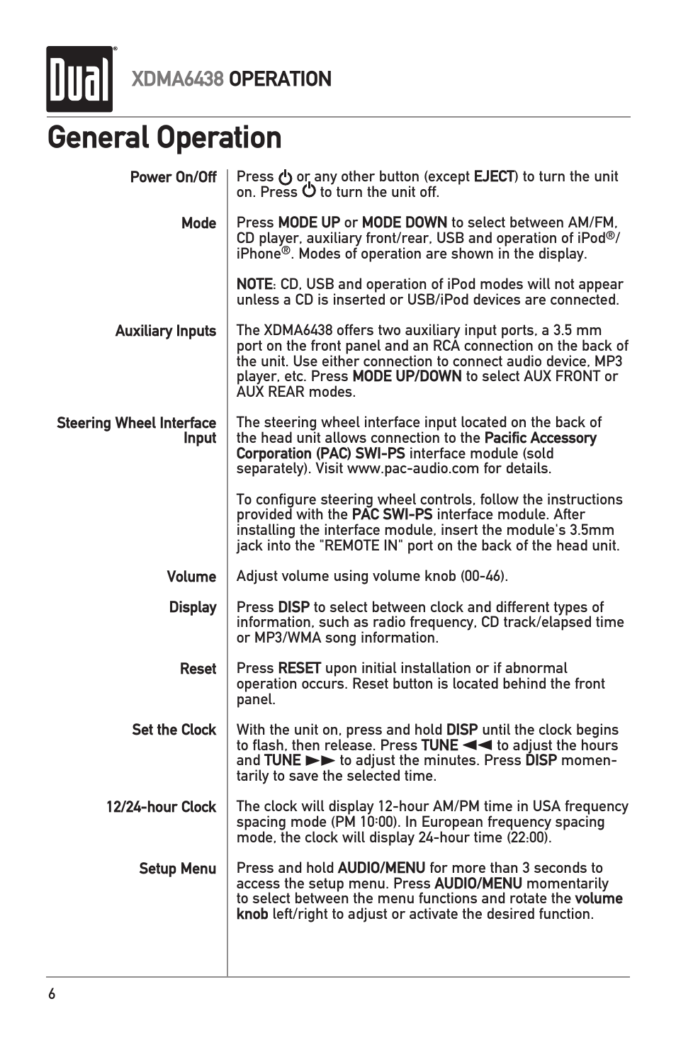 General operation, Xdma6438 operation | Dual XDMA6438 User Manual | Page 6 / 28