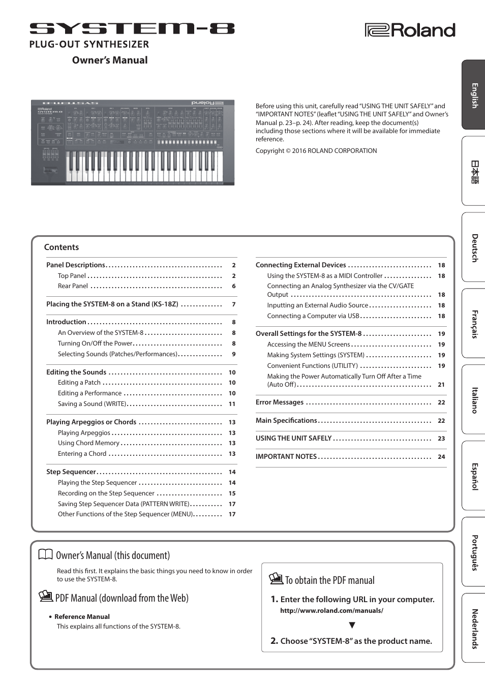 Roland AIRA SYSTEM-8 PLUG-OUT Synthesizer User Manual | 30 pages