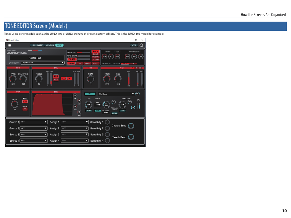 Tone editor screen (models) | Roland JUNO-X Programmable Polyphonic Synthesizer User Manual | Page 10 / 14