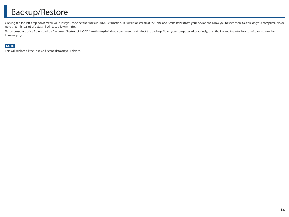 Backup/restore | Roland JUNO-X Programmable Polyphonic Synthesizer User Manual | Page 14 / 14