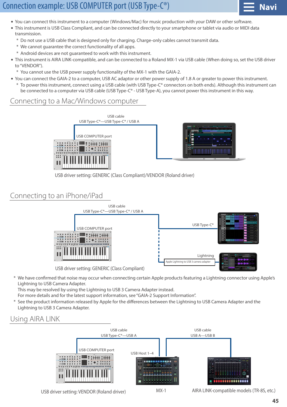 Navi | Roland GAIA 2 37-Key Virtual Analog + Wavetable Synthesizer User Manual | Page 45 / 116