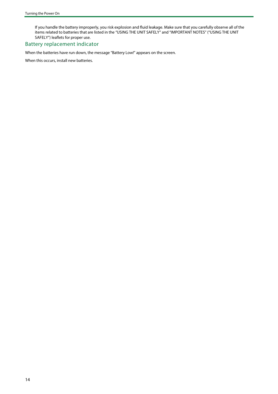 Battery replacement indicator | Roland SH-4d Digital Desktop Synthesizer User Manual | Page 14 / 208