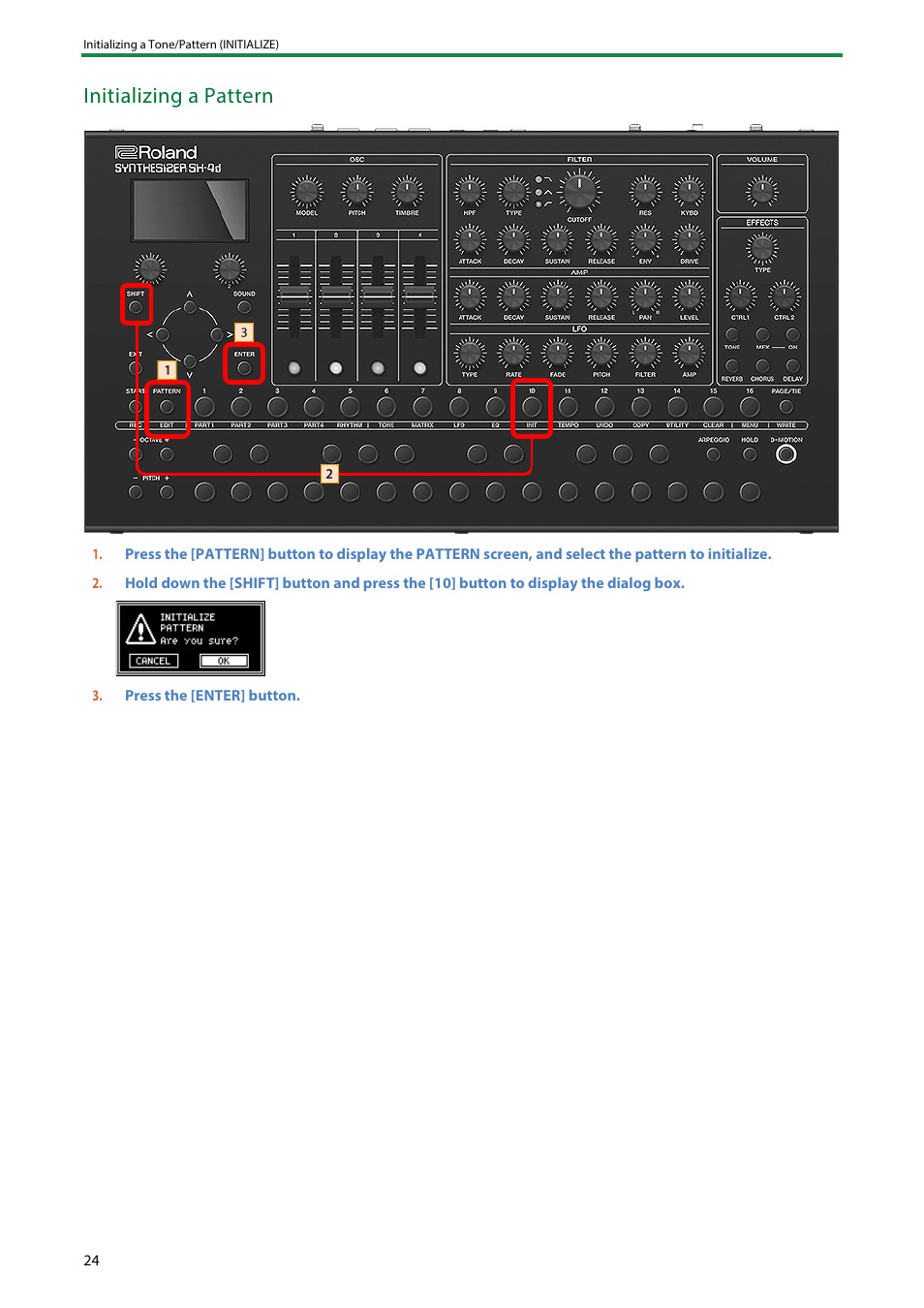Initializing a pattern | Roland SH-4d Digital Desktop Synthesizer User Manual | Page 24 / 208