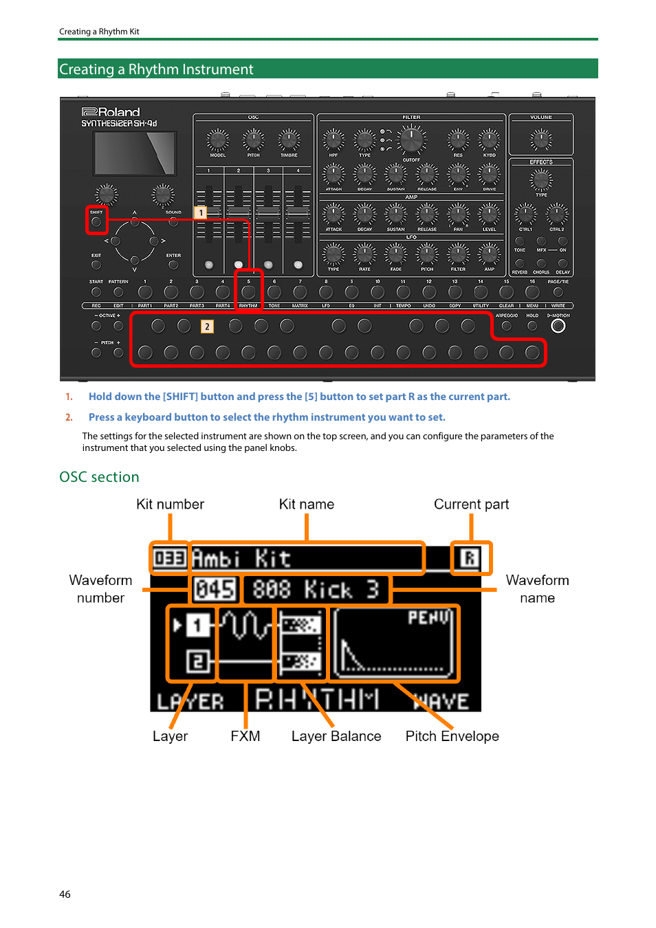 Creating a rhythm instrument | Roland SH-4d Digital Desktop Synthesizer User Manual | Page 46 / 208