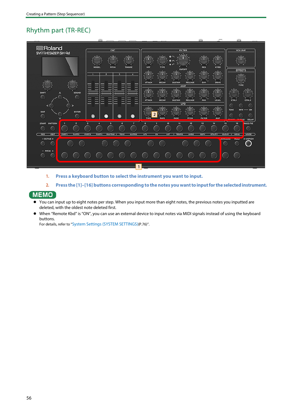 Rhythm part (tr-rec) | Roland SH-4d Digital Desktop Synthesizer User Manual | Page 56 / 208
