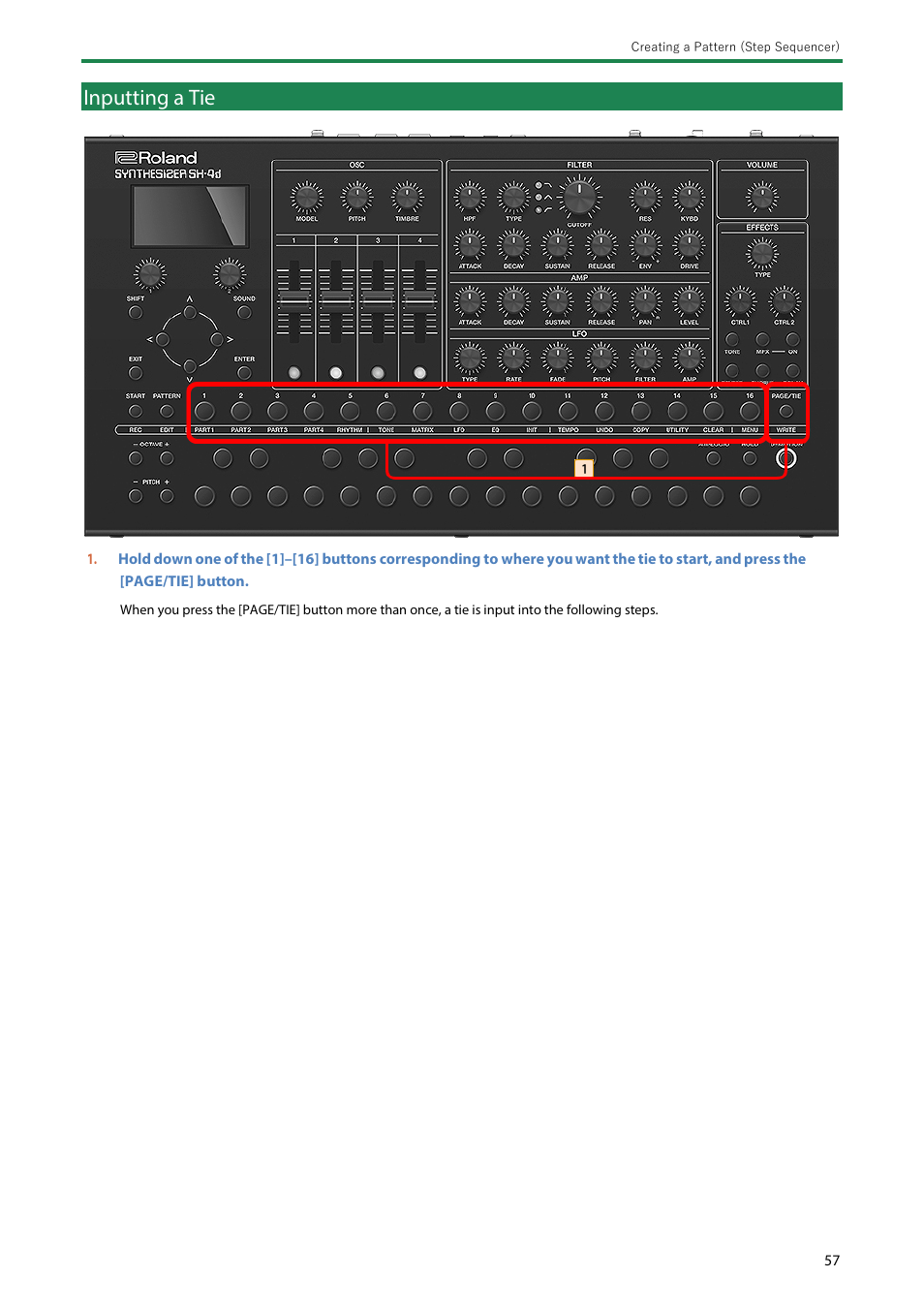 Inputting a tie | Roland SH-4d Digital Desktop Synthesizer User Manual | Page 57 / 208