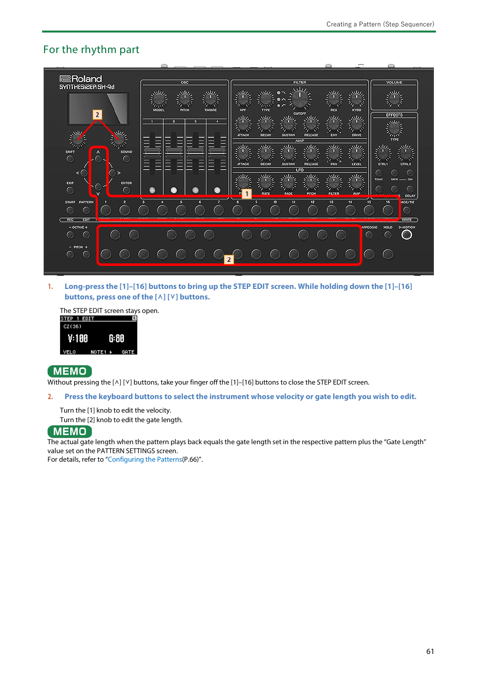 For the rhythm part | Roland SH-4d Digital Desktop Synthesizer User Manual | Page 61 / 208