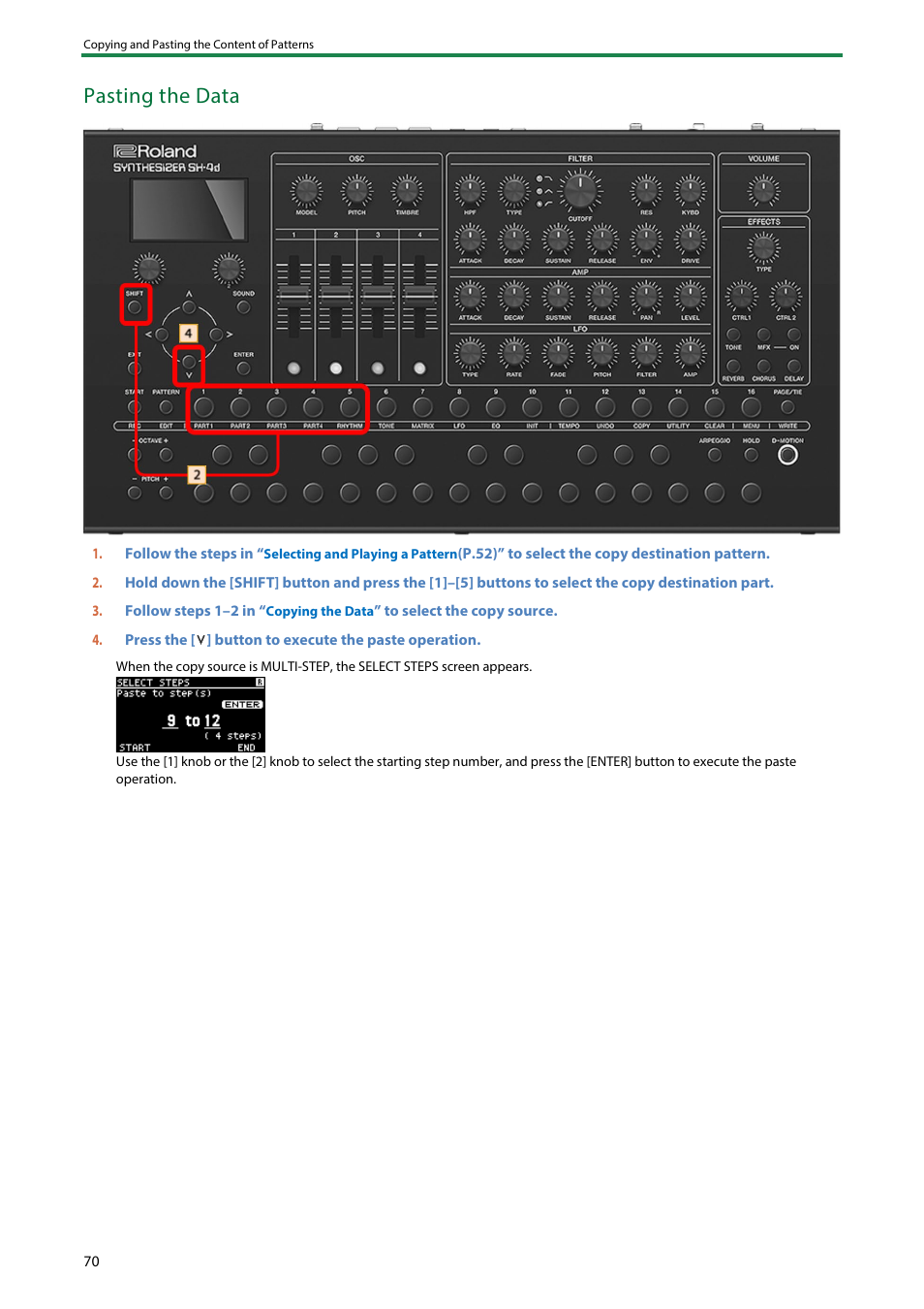 Pasting the data | Roland SH-4d Digital Desktop Synthesizer User Manual | Page 70 / 208