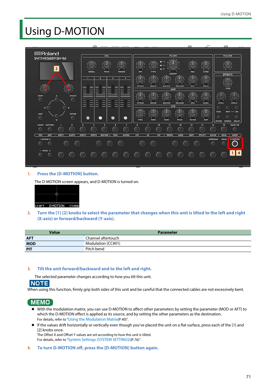 Using d-motion | Roland SH-4d Digital Desktop Synthesizer User Manual | Page 71 / 208