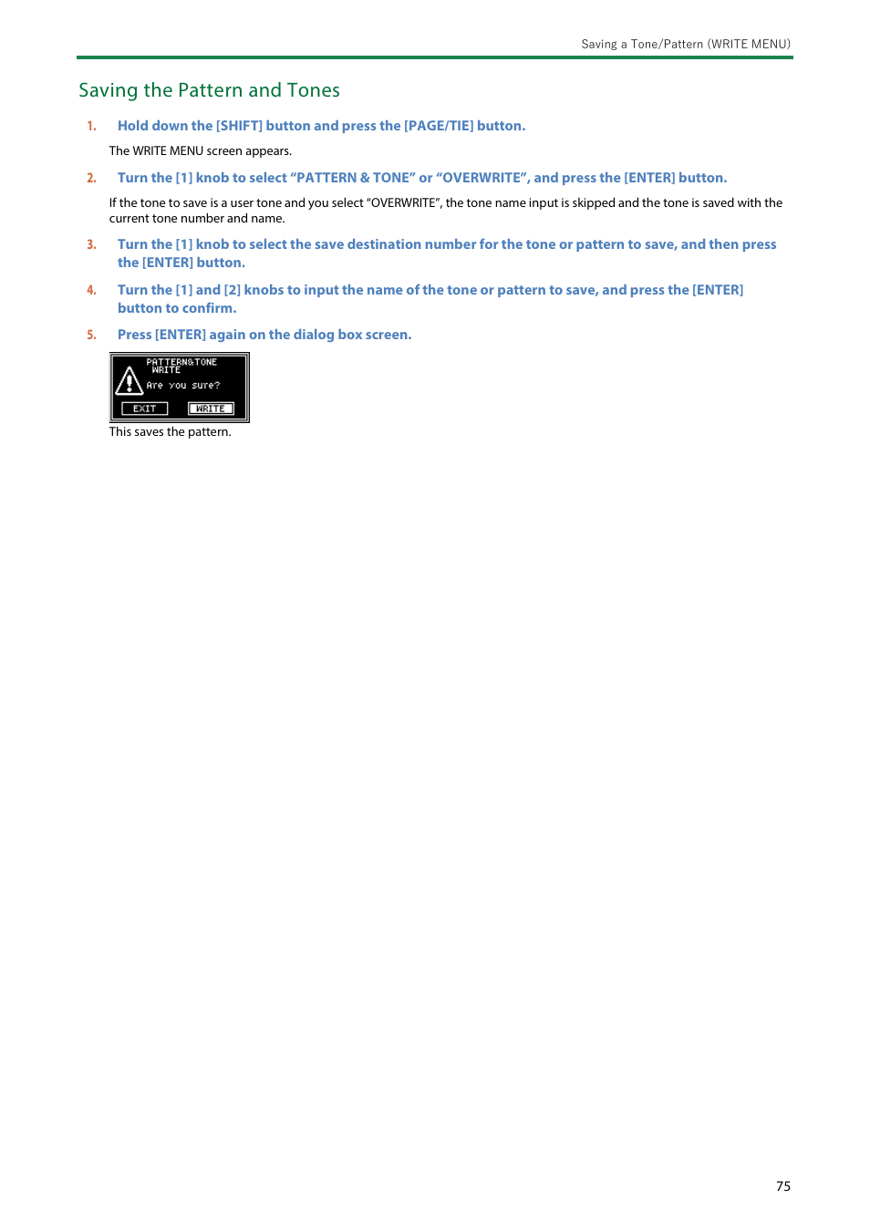 Saving the pattern and tones | Roland SH-4d Digital Desktop Synthesizer User Manual | Page 75 / 208