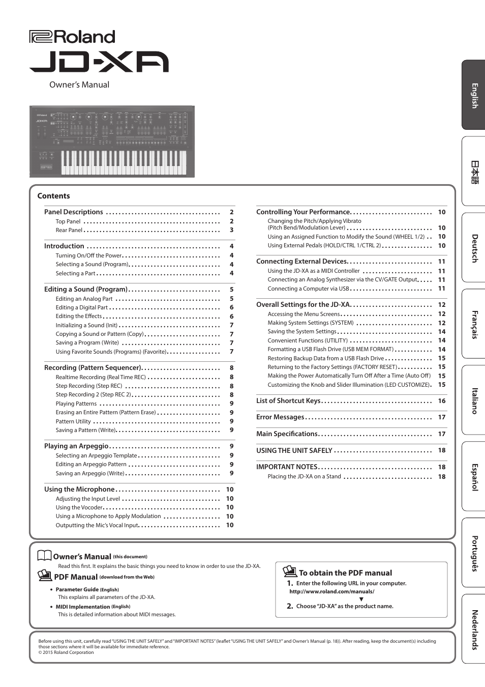 Roland JD-XA Analog/Digital Synthesizer User Manual | 22 pages