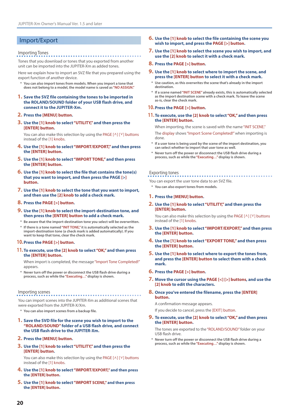 Import/export, P. 20) | Roland JUPITER-Xm Portable Synthesizer User Manual | Page 20 / 27