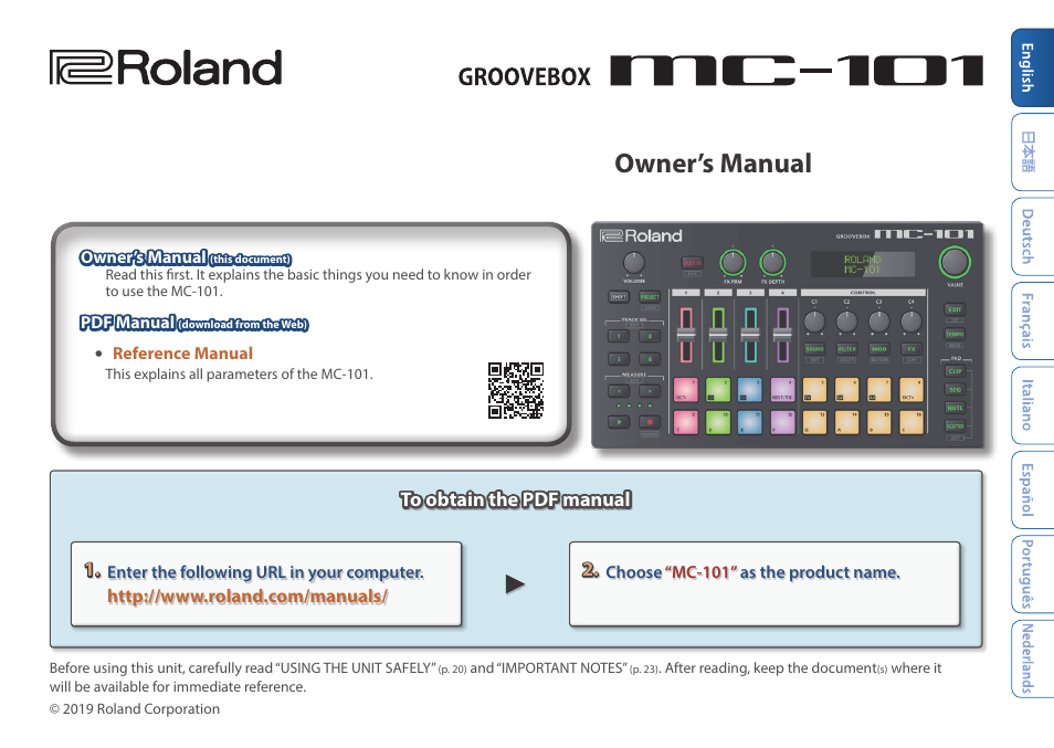 Roland MC-101 Portable Groovebox User Manual | 24 pages