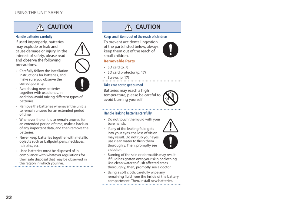 Caution | Roland MC-101 Portable Groovebox User Manual | Page 22 / 24