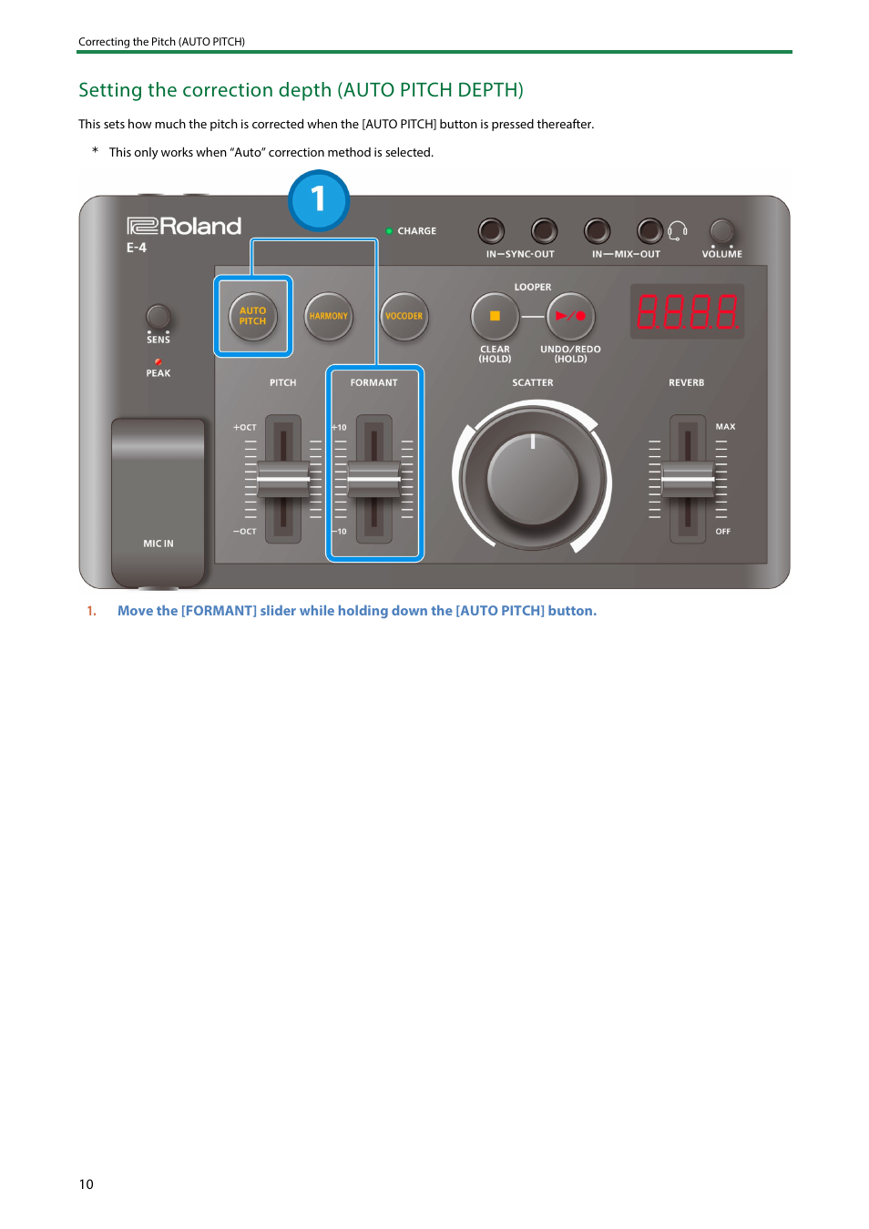 Setting the correction depth (auto pitch depth) | Roland AIRA Compact E-4 Voice Tweaker User Manual | Page 10 / 42