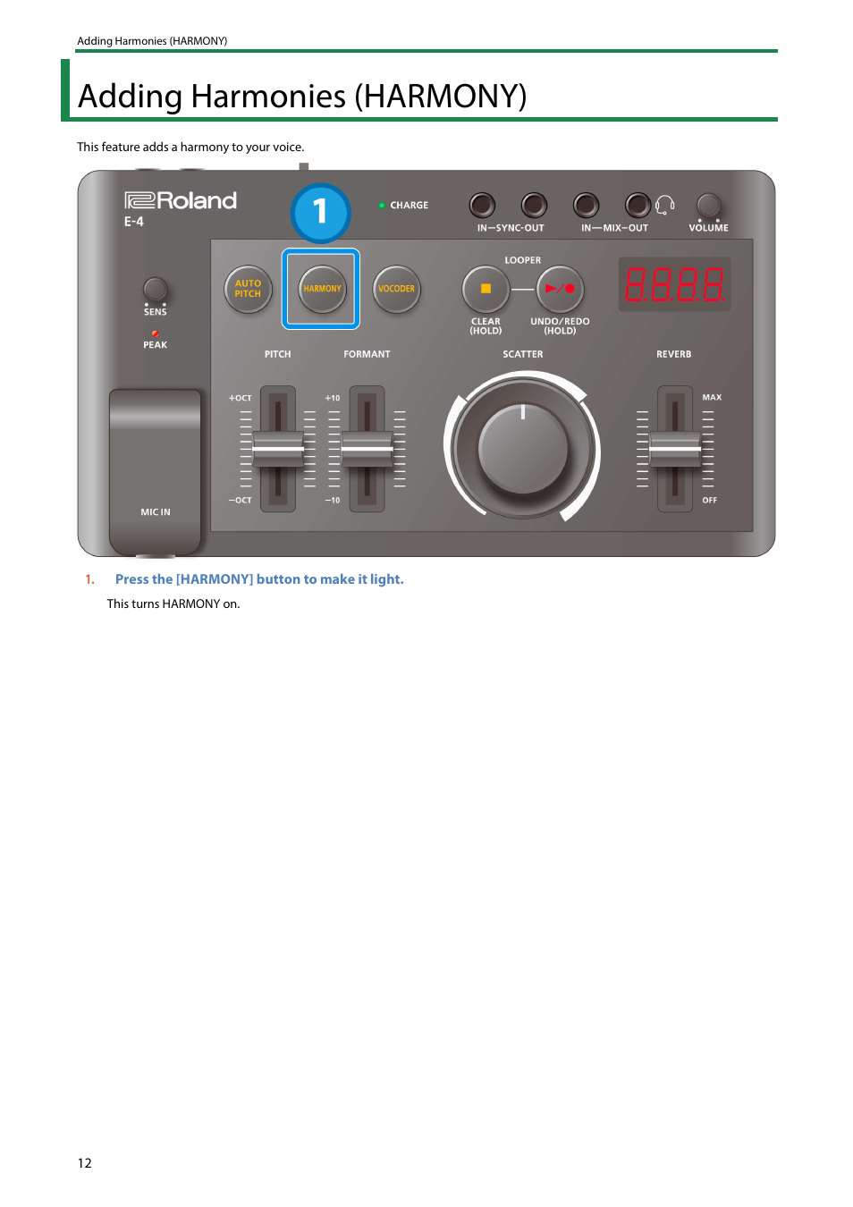 Adding harmonies (harmony) | Roland AIRA Compact E-4 Voice Tweaker User Manual | Page 12 / 42