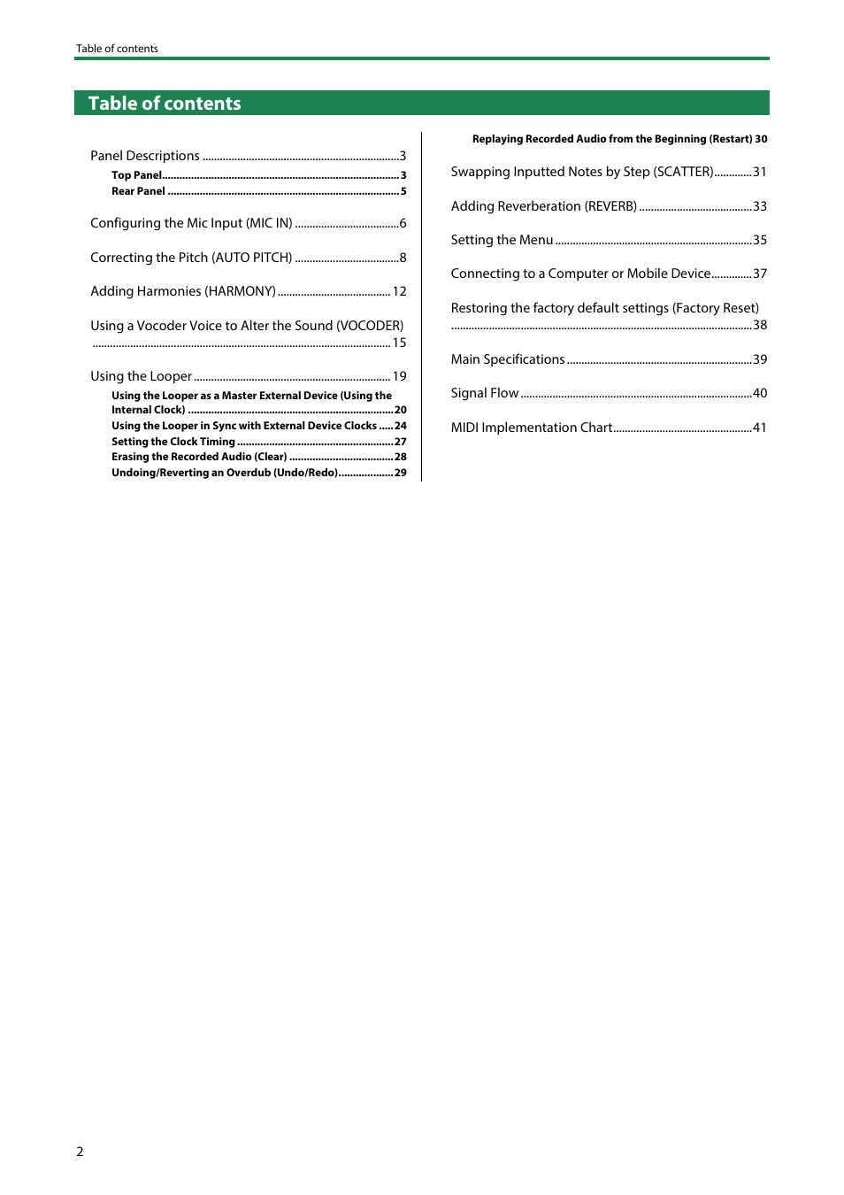 Roland AIRA Compact E-4 Voice Tweaker User Manual | Page 2 / 42