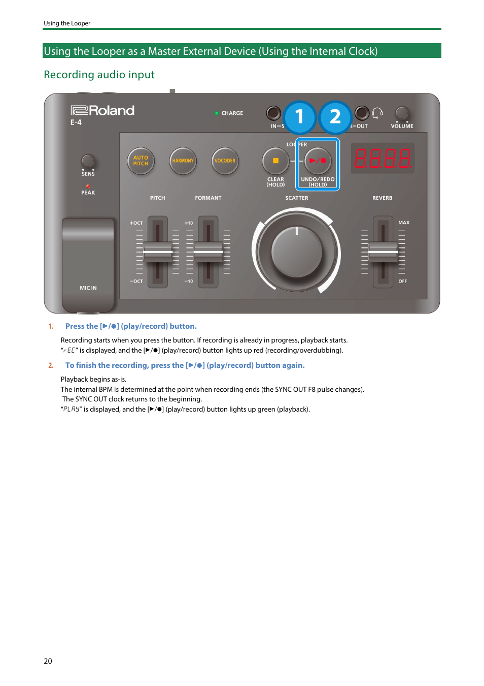 Internal clock) | Roland AIRA Compact E-4 Voice Tweaker User Manual | Page 20 / 42