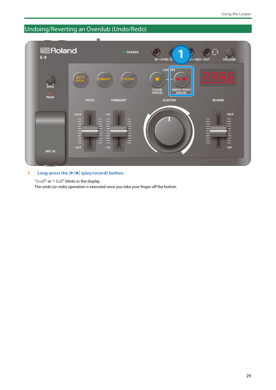 Undoing/reverting an overdub (undo/redo) | Roland AIRA Compact E-4 Voice Tweaker User Manual | Page 29 / 42